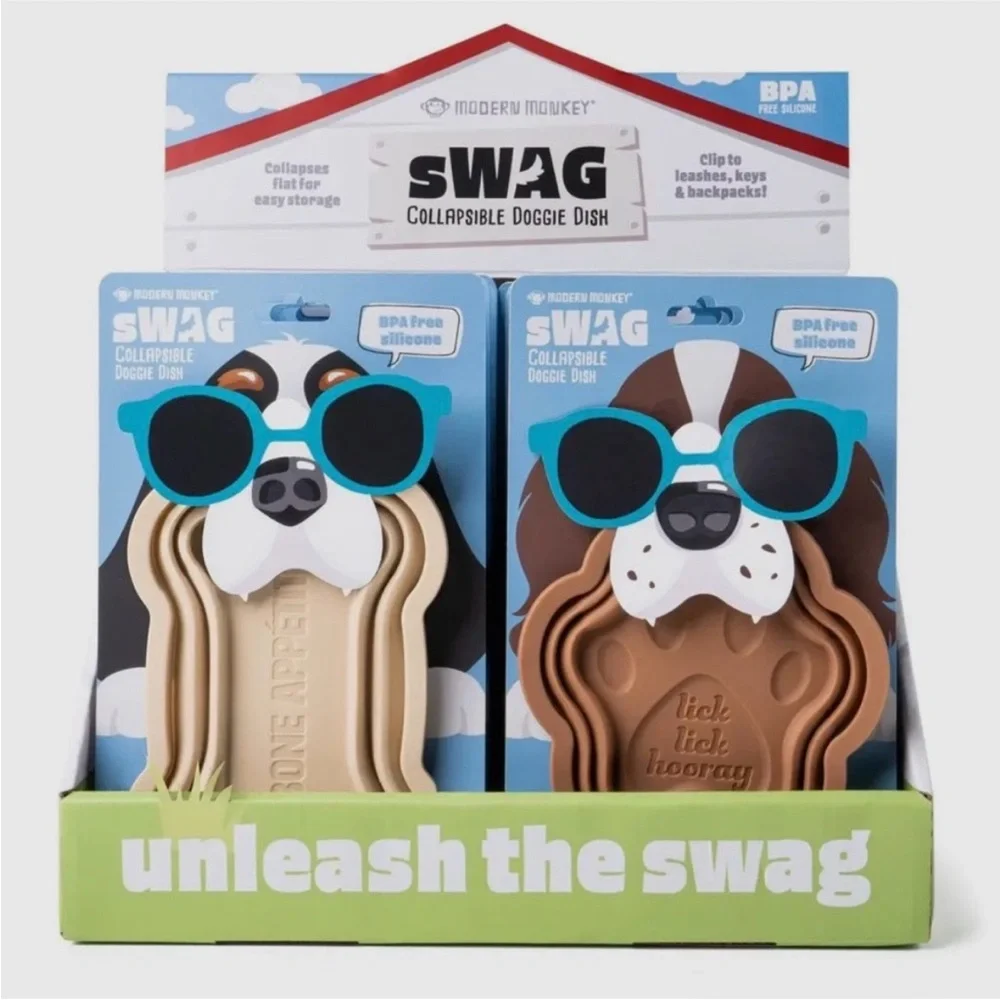 Modern Monkey Swag Collapsible Doggie Bone Dish Water Food Bowls NEW Travel